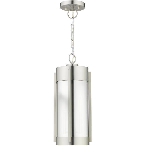 2 Light Brushed Nickel Outdoor Pendant Lantern Pendant Lighting Fixture with Electrical Plated Smoke Glass Shade-Lighting LumensLantern