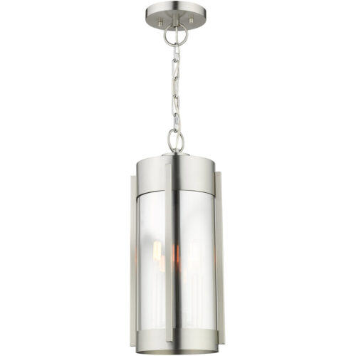 2 Light Brushed Nickel Outdoor Pendant Lantern Pendant Lighting Fixture with Electrical Plated Smoke Glass Shade-Lighting LumensLantern