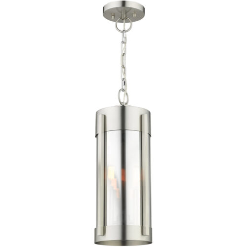 2 Light Brushed Nickel Outdoor Pendant Lantern Pendant Lighting Fixture with Electrical Plated Smoke Glass Shade-Lighting LumensLantern