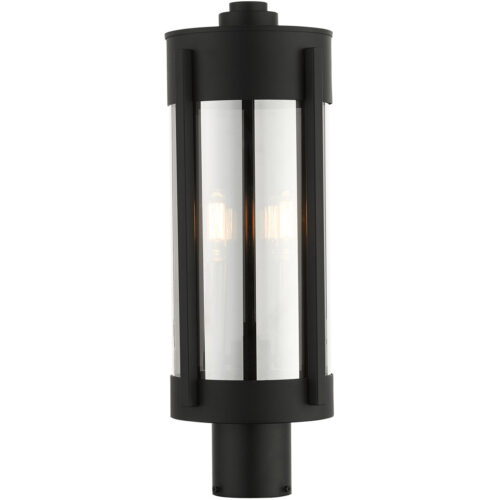 2 Light Black Outdoor Post Top Lantern Pendant Lighting Fixture with Electrical Plated Smoke Glass Shade-Lighting LumensLantern