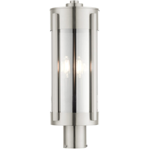 2 Light Brushed Nickel Outdoor Post Top Lantern Pendant Lighting Fixture with Electrical Plated Smoke Glass Shade-Lighting LumensLantern