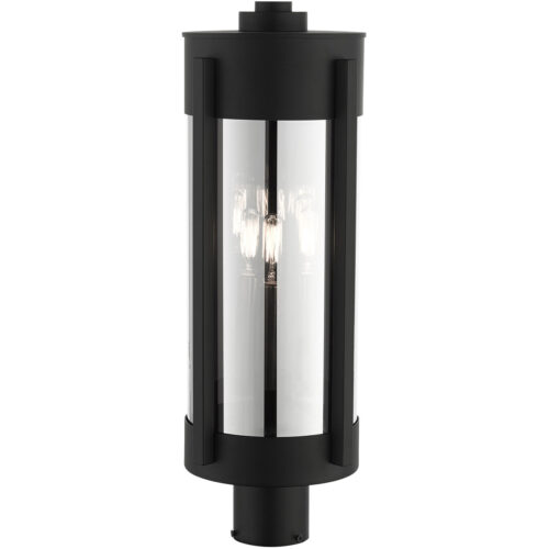 3 Light Black Outdoor Post Top Lantern Pendant Lighting Fixture with Electrical Plated Smoke Glass Shade-Lighting LumensLantern