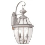 10.5 inch 2 Light Brushed Nickel Outdoor Wall Lantern Pendant Lighting Fixture with Clear Beveled Glass Shade-Lighting LumensLantern