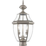 2 Light Brushed Nickel Outdoor Post Lantern Pendant Lighting Fixture with Clear Beveled Glass Shade-Lighting LumensLantern