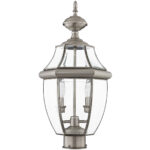 2 Light Brushed Nickel Outdoor Post Lantern Pendant Lighting Fixture with Clear Beveled Glass Shade-Lighting LumensLantern