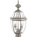 2 Light Brushed Nickel Outdoor Post Lantern Pendant Lighting Fixture with Clear Beveled Glass Shade-Lighting LumensLantern