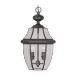 2 Light Black Outdoor Chain Lantern Pendant Lighting Fixture with Clear Beveled Glass Shade-Lighting LumensLantern