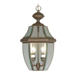 2 Light Bronze Outdoor Chain Lantern Pendant Lighting Fixture with Clear Beveled Glass Shade-Lighting LumensLantern