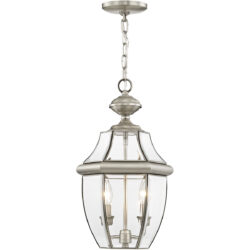 2 Light Brushed Nickel Outdoor Chain Lantern Pendant Lighting Fixture with Clear Beveled Glass Shade-Lighting LumensLantern