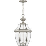 2 Light Brushed Nickel Outdoor Chain Lantern Pendant Lighting Fixture with Clear Beveled Glass Shade-Lighting LumensLantern