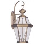 10.5 inch 2 Light Antique Brass Outdoor Wall Lantern Pendant Lighting Fixture with Clear Beveled Glass Shade-Lighting LumensLantern