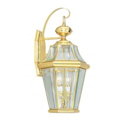 10.5 inch 2 Light Polished Brass Outdoor Wall Lantern Pendant Lighting Fixture with Clear Beveled Glass Shade-Lighting LumensLantern