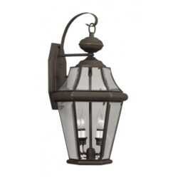 10.5 inch 2 Light Bronze Outdoor Wall Lantern Pendant Lighting Fixture with Clear Beveled Glass Shade-Lighting LumensLantern