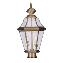 2 Light Antique Brass Outdoor Post Lantern Pendant Lighting Fixture with Clear Beveled Glass Shade-Lighting LumensLantern