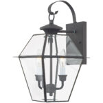 9 inch 2 Light Charcoal Outdoor Wall Lantern Pendant Lighting Fixture with Clear Beveled Glass Shade-Lighting LumensLantern