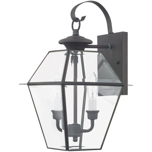 9 inch 2 Light Charcoal Outdoor Wall Lantern Pendant Lighting Fixture with Clear Beveled Glass Shade-Lighting LumensLantern