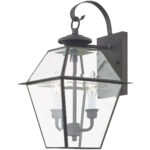 9 inch 2 Light Charcoal Outdoor Wall Lantern Pendant Lighting Fixture with Clear Beveled Glass Shade-Lighting LumensLantern