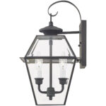 9 inch 2 Light Charcoal Outdoor Wall Lantern Pendant Lighting Fixture with Clear Beveled Glass Shade-Lighting LumensLantern