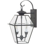 9 inch 2 Light Charcoal Outdoor Wall Lantern Pendant Lighting Fixture with Clear Beveled Glass Shade-Lighting LumensLantern