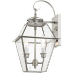 9 inch 2 Light Brushed Nickel Outdoor Wall Lantern Pendant Lighting Fixture with Clear Beveled Glass Shade-Lighting LumensLantern