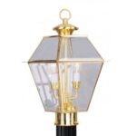 9 inch 2 Light Polished Brass Outdoor Post Lantern Pendant Lighting Fixture with Clear Beveled Glass Shade-Lighting LumensLantern