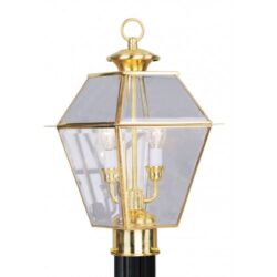 9 inch 2 Light Polished Brass Outdoor Post Lantern Pendant Lighting Fixture with Clear Beveled Glass Shade-Lighting LumensLantern