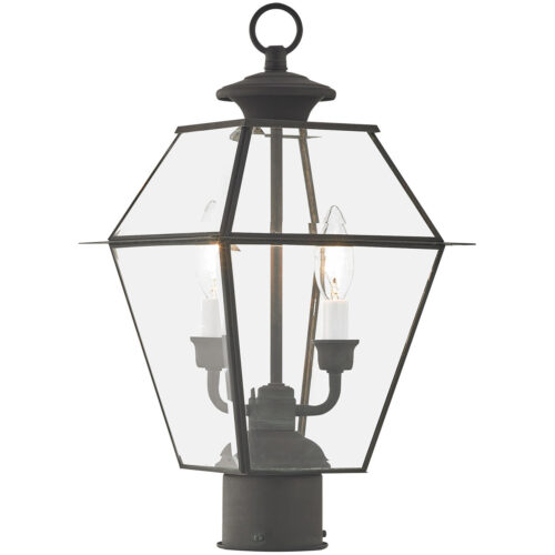 9 inch 2 Light Charcoal Outdoor Post Lantern Pendant Lighting Fixture with Clear Beveled Glass Shade-Lighting LumensLantern