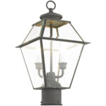 9 inch 2 Light Charcoal Outdoor Post Lantern Pendant Lighting Fixture with Clear Beveled Glass Shade-Lighting LumensLantern