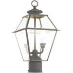 9 inch 2 Light Charcoal Outdoor Post Lantern Pendant Lighting Fixture with Clear Beveled Glass Shade-Lighting LumensLantern