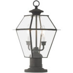 9 inch 2 Light Charcoal Outdoor Post Lantern Pendant Lighting Fixture with Clear Beveled Glass Shade-Lighting LumensLantern