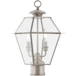 9 inch 2 Light Brushed Nickel Post-Top Lantern Pendant Lighting Fixture with Clear Beveled Glass Shade-Lighting LumensLantern