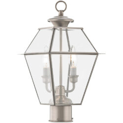 9 inch 2 Light Brushed Nickel Post-Top Lantern Pendant Lighting Fixture with Clear Beveled Glass Shade-Lighting LumensLantern