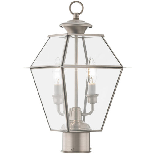 9 inch 2 Light Brushed Nickel Post-Top Lantern Pendant Lighting Fixture with Clear Beveled Glass Shade-Lighting LumensLantern