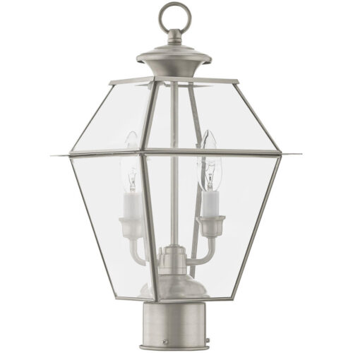 9 inch 2 Light Brushed Nickel Post-Top Lantern Pendant Lighting Fixture with Clear Beveled Glass Shade-Lighting LumensLantern