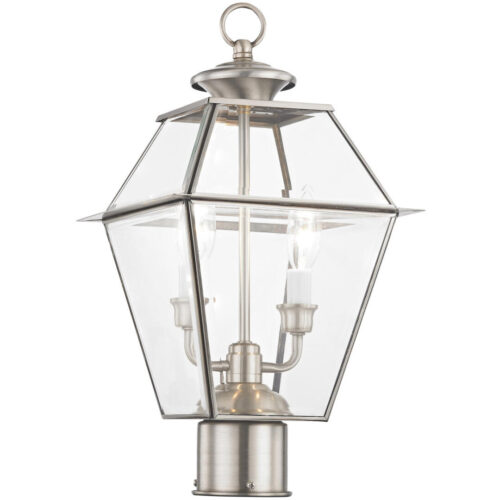 9 inch 2 Light Brushed Nickel Post-Top Lantern Pendant Lighting Fixture with Clear Beveled Glass Shade-Lighting LumensLantern