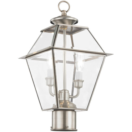 9 inch 2 Light Brushed Nickel Post-Top Lantern Pendant Lighting Fixture with Clear Beveled Glass Shade-Lighting LumensLantern