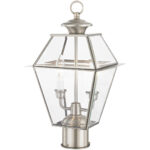 9 inch 2 Light Brushed Nickel Post-Top Lantern Pendant Lighting Fixture with Clear Beveled Glass Shade-Lighting LumensLantern