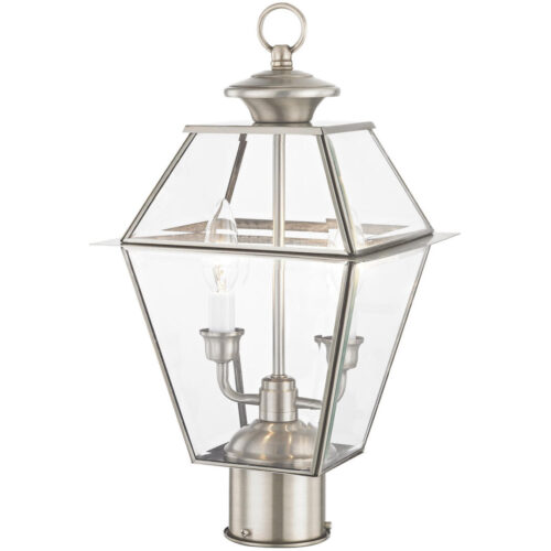 9 inch 2 Light Brushed Nickel Post-Top Lantern Pendant Lighting Fixture with Clear Beveled Glass Shade-Lighting LumensLantern