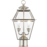 9 inch 2 Light Brushed Nickel Post-Top Lantern Pendant Lighting Fixture with Clear Beveled Glass Shade-Lighting LumensLantern