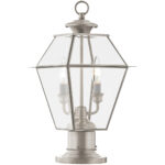 9 inch 2 Light Brushed Nickel Post-Top Lantern Pendant Lighting Fixture with Clear Beveled Glass Shade-Lighting LumensLantern