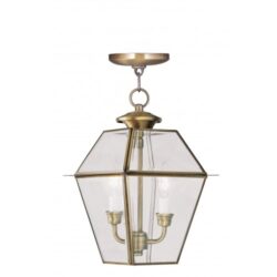 9 inch 2 Light Antique Brass Outdoor Chain Lantern Pendant Lighting Fixture with Clear Beveled Glass Shade-Lighting LumensLantern