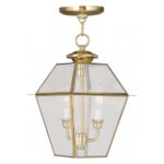 9 inch 2 Light Polished Brass Outdoor Chain Lantern Pendant Lighting Fixture with Clear Beveled Glass Shade-Lighting LumensLantern