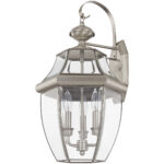 12.5 inch 3 Light Brushed Nickel Outdoor Wall Lantern Pendant Lighting Fixture with Clear Beveled Glass Shade-Lighting LumensLantern