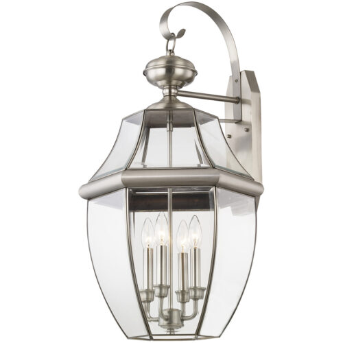 16 inch 4 Light Brushed Nickel Outdoor Wall Lantern Pendant Lighting Fixture with Clear Beveled Glass Shade-Lighting LumensLantern