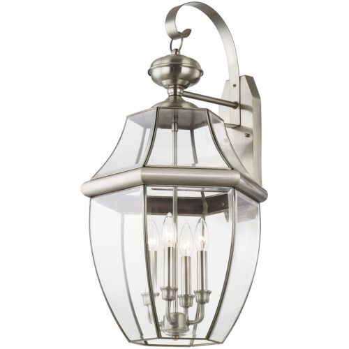 16 inch 4 Light Brushed Nickel Outdoor Wall Lantern Pendant Lighting Fixture with Clear Beveled Glass Shade-Lighting LumensLantern