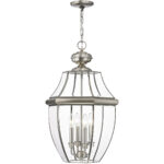 4 Light Brushed Nickel Outdoor Chain Lantern Pendant Lighting Fixture with Clear Beveled Glass Shade-Lighting LumensLantern