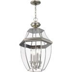 4 Light Brushed Nickel Outdoor Chain Lantern Pendant Lighting Fixture with Clear Beveled Glass Shade-Lighting LumensLantern