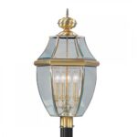 4 Light Antique Brass Outdoor Post Lantern Pendant Lighting Fixture with Clear Beveled Glass Shade-Lighting LumensLantern