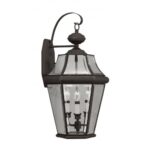 12.5 inch 3 Light Bronze Outdoor Wall Lantern Pendant Lighting Fixture with Clear Beveled Glass Shade-Lighting LumensLantern