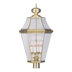 4 Light Polished Brass Outdoor Post Lantern Pendant Lighting Fixture with Clear Beveled Glass Shade-Lighting LumensLantern